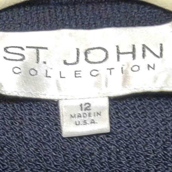 St. John Collection Black Wool Blend Knit Blazer Pearl Buttons Women's SIZE 12 - Picture 7 of 7